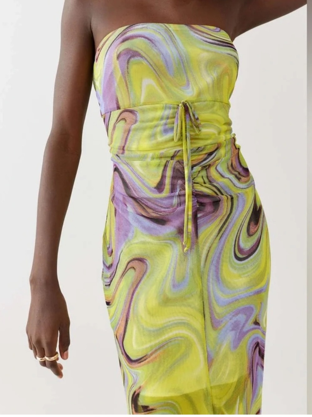 Urban Outfitters Strapless Marble Swirl Midi Dress Yellow Purple Y2K